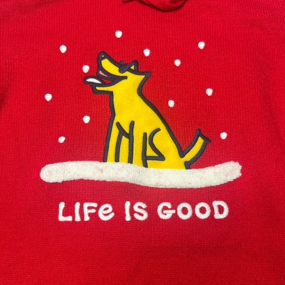 Life Is Good Red Hoodie Sweater Dog Snow Winter Women Size XL Knit NWT - Picture 2 of 6
